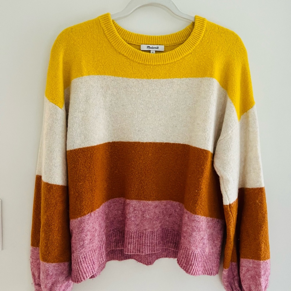 Madewell Striped Gladwell Balloon-Sleeve Pullover Sweater Size S